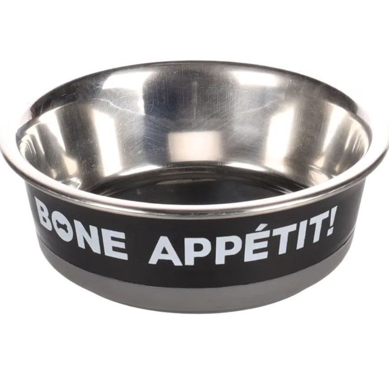 Метална купа за куче Flamingo BONE APPETIT BLACK 400ML 14 см 400мл. 2