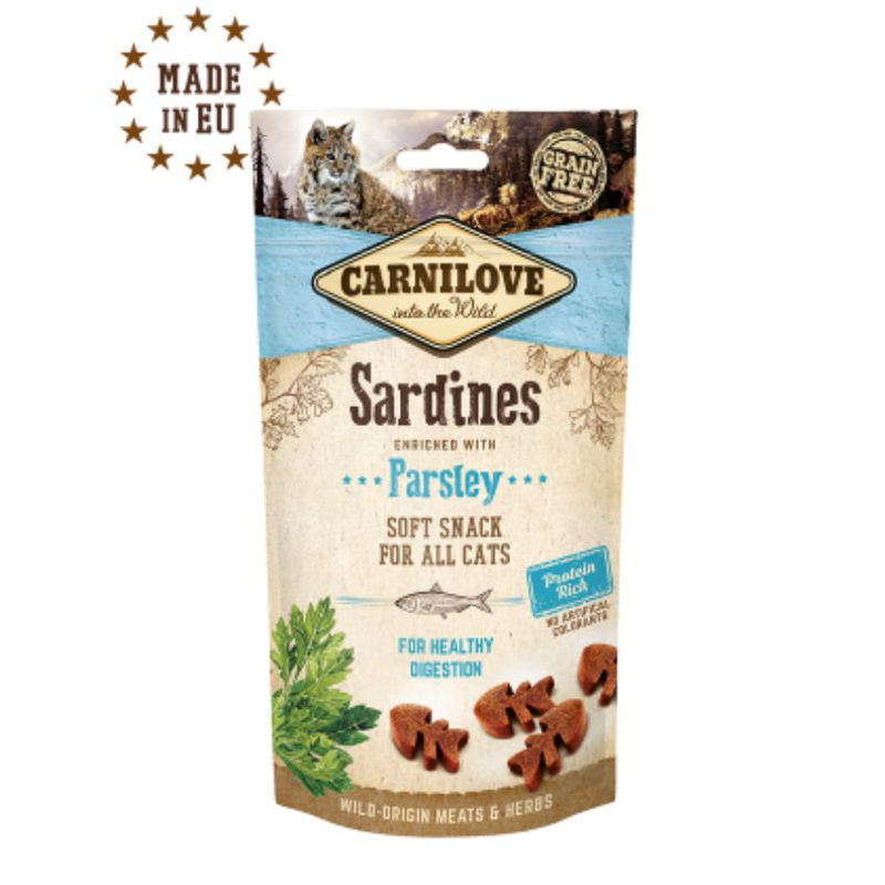 Полувлажни лакомства за котки Carnilove Cat Semi Moist Snack Sardine enriched with Parsley със Сардина, обогатени с магданоз, БЕЗ зърнени култури