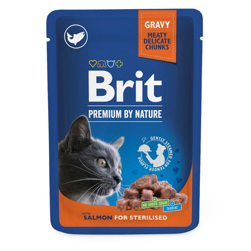 Пауч за кастрирани котки Brit premium cat pouches Salmon for Sterilized със сьомга 100 g 0.100 кг.