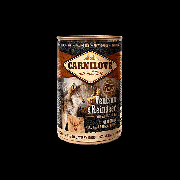 Пълноценна консервирана храна за кучета Carnilove Wild Meat Venison & Reindeer for Adult със 47% сърнешко и 20% еленско, БЕЗ ЗЪРНЕНИ КУЛТУРИ 0.400кг.