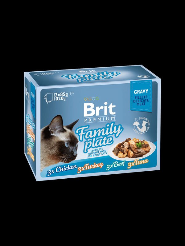 Brit Cat Premium Family plate gravy – 12х85гр паучове за котки с различни вкусове 12 броя х 85 гр.