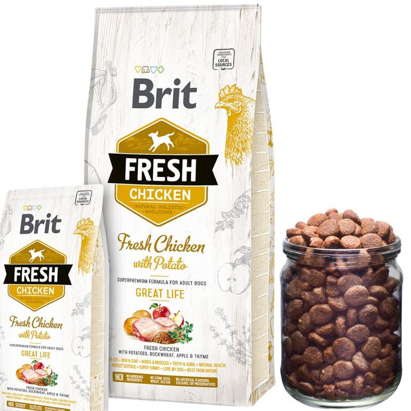Холистична суха храна Brit Fresh Chicken with Potato Adult Great Life за пораснали кучета от всички породи, с прясно пилешко месо и картофи 2.5 кг. 3