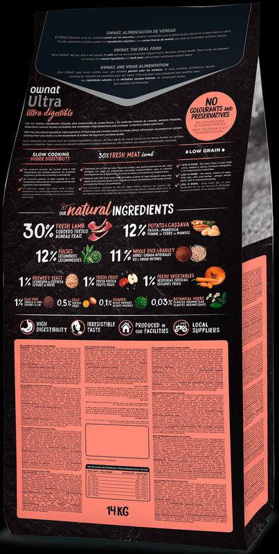 Натурална суха храна Ownat Ultra Medium Lamb and Rice с пряснo агнешко месо, за кучета предразположени към алергии и непоносимост към храната 14 кг.