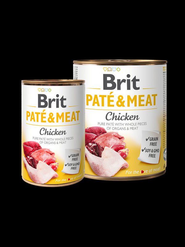 BRIT PATÉ & MEAT – CHICKEN – консервирана храна за кучета с 28% прясно пилешко месо и 22% телешко 0.400 кг.