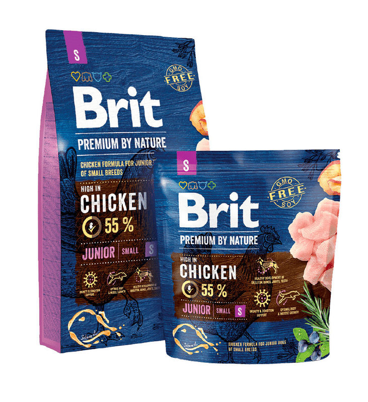 Суха храна за кучета BRIT PREMIUM JUNIOR S BY NATURE [ НОВА, ПОДОБРЕНА ФОРМУЛА ] с 55% прясно пилешко месо 1 кг. 2