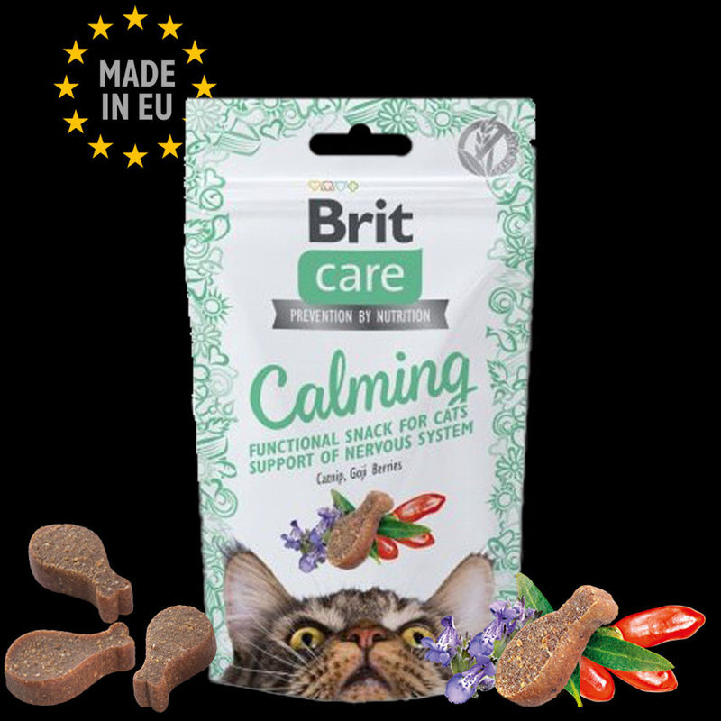 Полувлажни лакомства за котки Brit Care Snack Calming обогатени с Годжи бери и Котешка трева 50 g