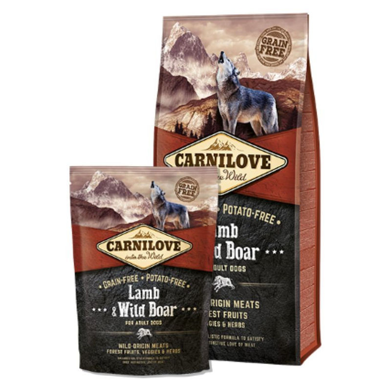 Пълноценна, суха храна за кучета Carnilove Lamb & Wild Boar Adult със 30% глиганско и 25% агнешко, БЕЗ ЗЪРНЕНИ КУЛТУРИ 12 кг.