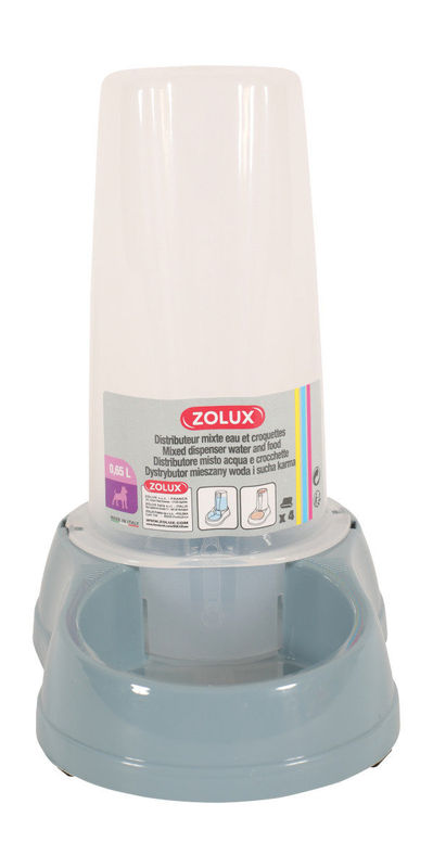 Пластмасов диспенсър Zolux  за храна или вода 650мл – с противоплъзгаща основа син