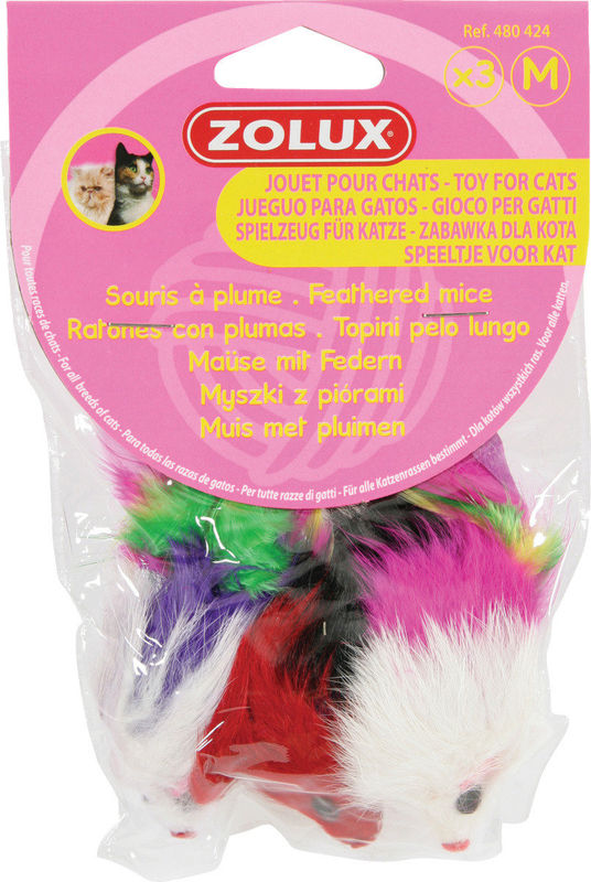 Играчка за котка Zolux FEATHER MICE – комплект от три мишки с козина  1 бр. 2
