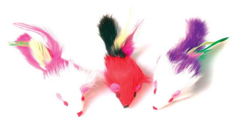 Играчка за котка Zolux FEATHER MICE – комплект от три мишки с козина  1 бр.