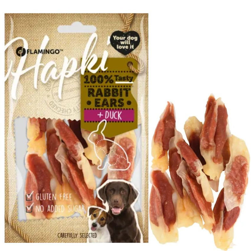 Лакомство за куче Flamingo Hapki Rabbit ear Заешки уши с патешко 85 гр. 3