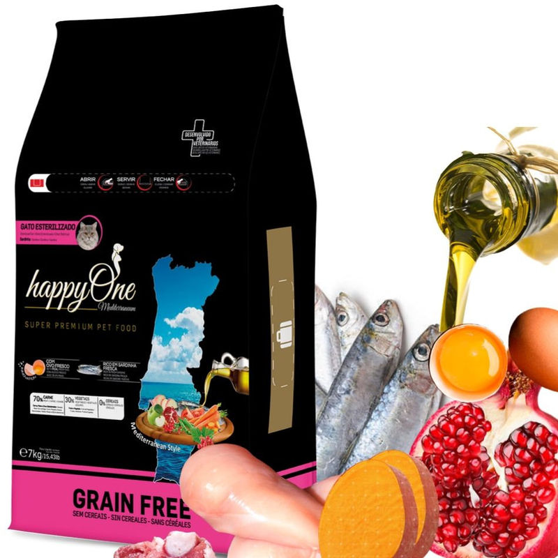 Средиземноморска храна HappyOne MEDITERRANEUM CAT Sardines за пораснали котки с пресни сардини, зехтин, сладък картоф, яйца и нар 7 кг.