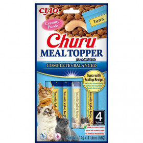 Кремообразен топер за суха храна за котки Inaba Cat Meal Topper Tuna with Scallop Recipe с Риба тон и миди 4×14гр.