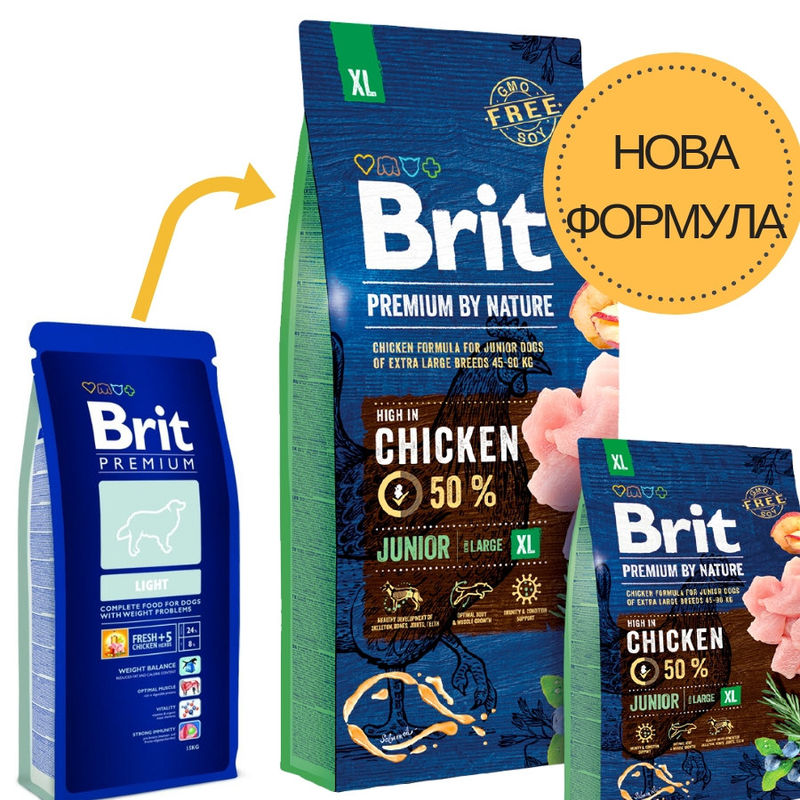 Суха храна за кучета BRIT PREMIUM JUNIOR XL BY NATURE [ НОВА, ПОДОБРЕНА ФОРМУЛА ] с 50% прясно пилешко месо 3 кг.