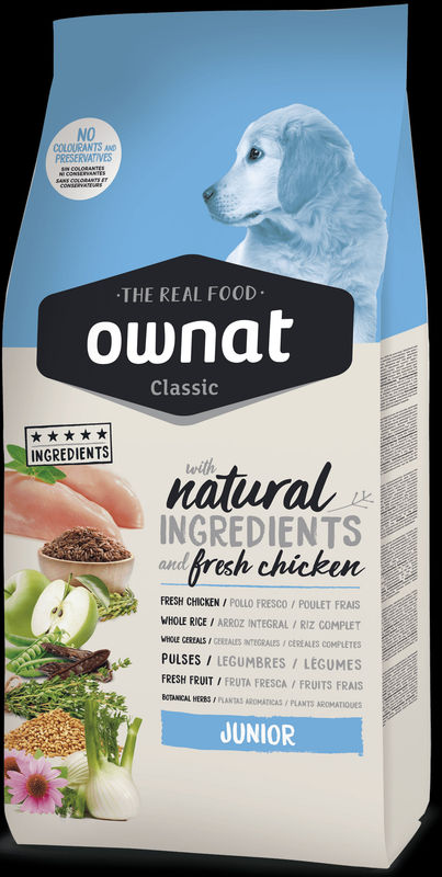 Натурална суха храна Ownat Classic Junior с прясно пилешко месо, за подрастващи кученца 12 кг.