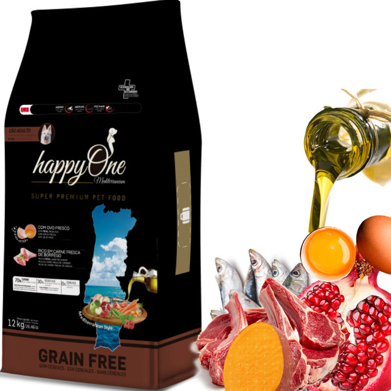 Средиземноморска храна HappyOne Mediterraneum Grain Free Lamb а пораснали кучета от всички породи с прясно агнешко месо, зехтин, сладък картоф, яйца и нар 12 кг. 3