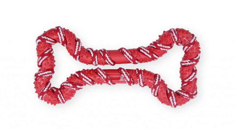 Кучешка играчка PET NOVA кокал от гума и въже 20 см. с аромат на мента червен 2