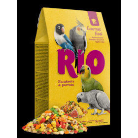 Гурме храна за папагали RIO Gourmet food for parakeets and parrots за средни и големи папагали 250гр, със стафиди, смокини, ананас, ябълка и папая 250гр.