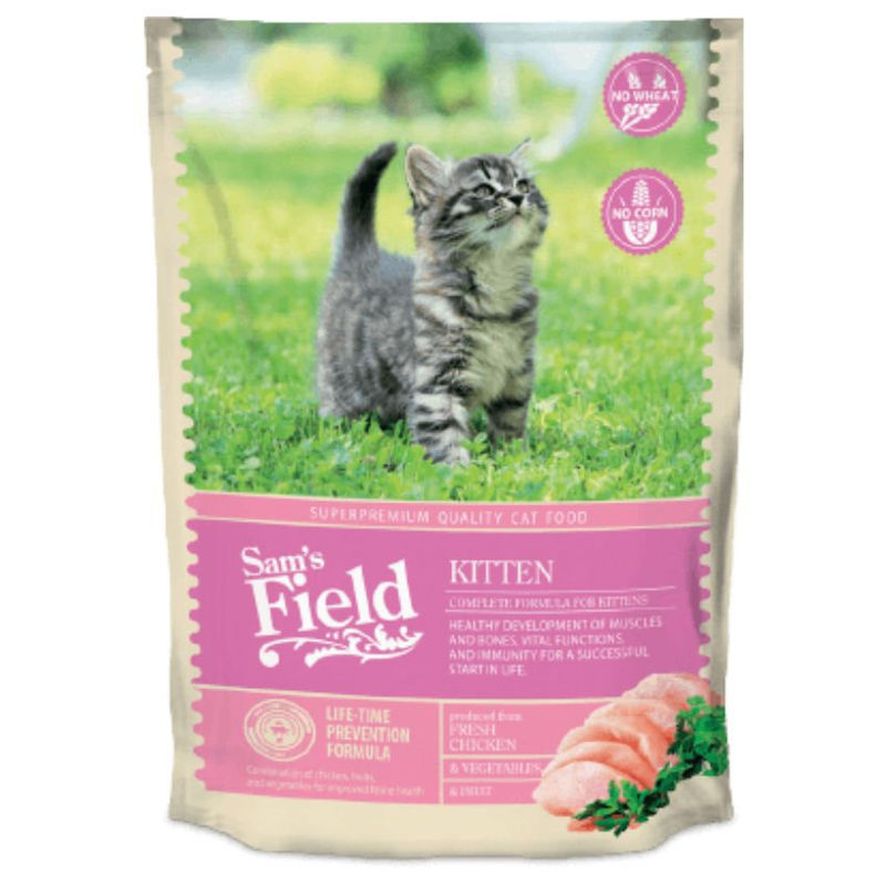 Пълноценна суха храна SAM’S Field Cat Kitten за котета от 1 до 12 месеца с 48% пилешко месо, плодове и зеленчуци 7.5 кг. 2