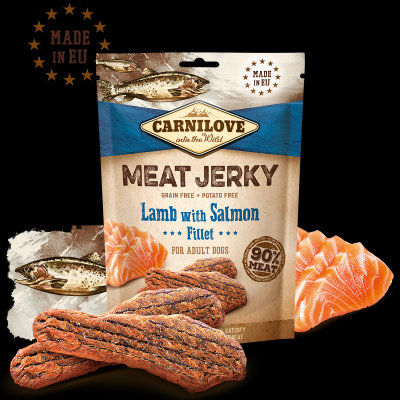 Carnilove Jerky Lamb & Salmon Fillet – кучешки лакомства под формата на вкусни барчета, с агнешко и сьомга