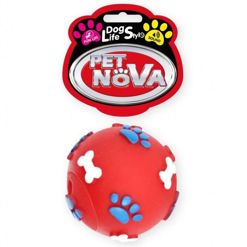 Винилова играчка Pet Nova – топка със звук, 6см червен