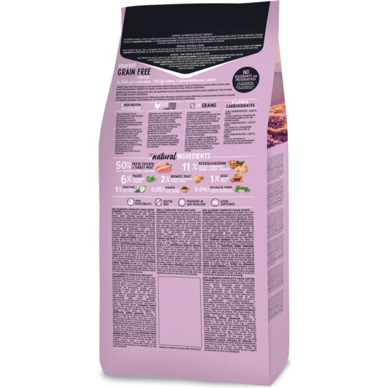 Натурална суха храна Ownat Grain Free Prime STERILIZED CAT – БЕЗ зърнени култури за кастрирани котки, с 80% качествено месо, пуйка и пиле 1 кг. 2
