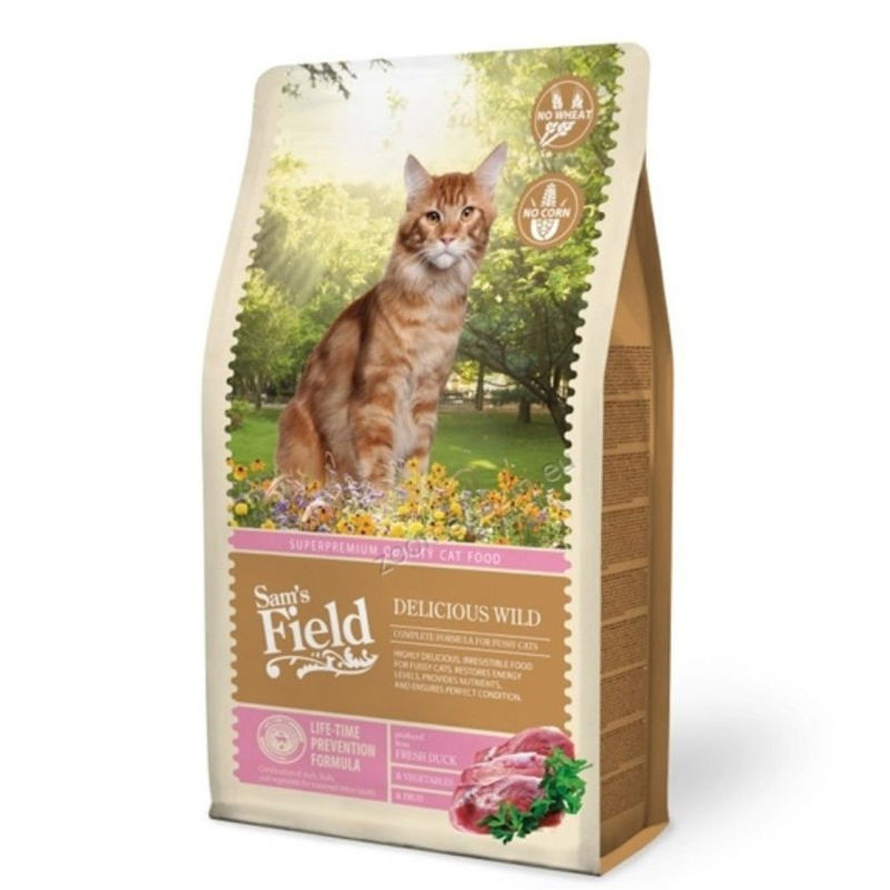 Пълноценна суха храна SAM’S FIELD Cat Adult Delicious wild за капризни котки с 35% патешко,15% свежо пилешко и зеленчуци, БЕЗ зърнени култури 7.5 кг. 2