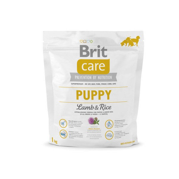 Супер премиум, хипоалергенна храна за кучета Brit Care Dog Mono Prtotein Hypoallergenic  Puppy, монопротеинна, с агнешко месо и бял трън 1 кг.