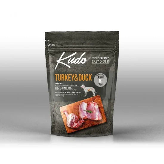 Kudo Low Grain Junior Medium-Maxi Turkey/Duck 3 kg - храна за малки кученца от средни и едри породи до 1 год 3 кг.