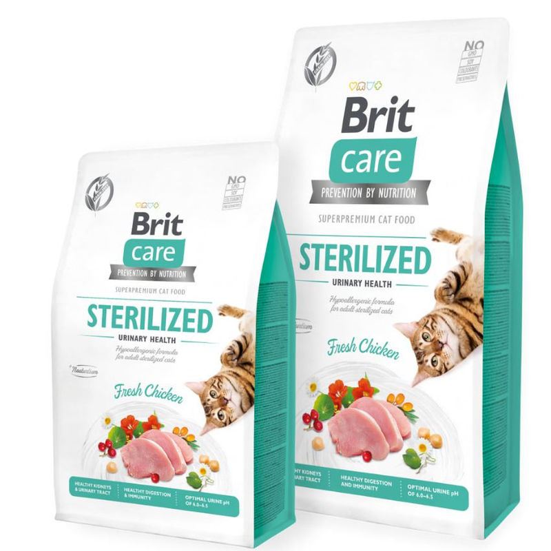 Пълноценна суха храна за кастрирани котки Brit Care Cat Grain-Free STERILIZED URINARY HEALTH със 26% прясно пилешко и зеленчуци, БЕЗ ЗЪРНЕНИ КУЛТУРИ 2 кг.