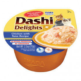 Деликатесен бульон за котки Dashi Delights Chicken with Tuna с късчета пилешко филе и риба тон 70гр.