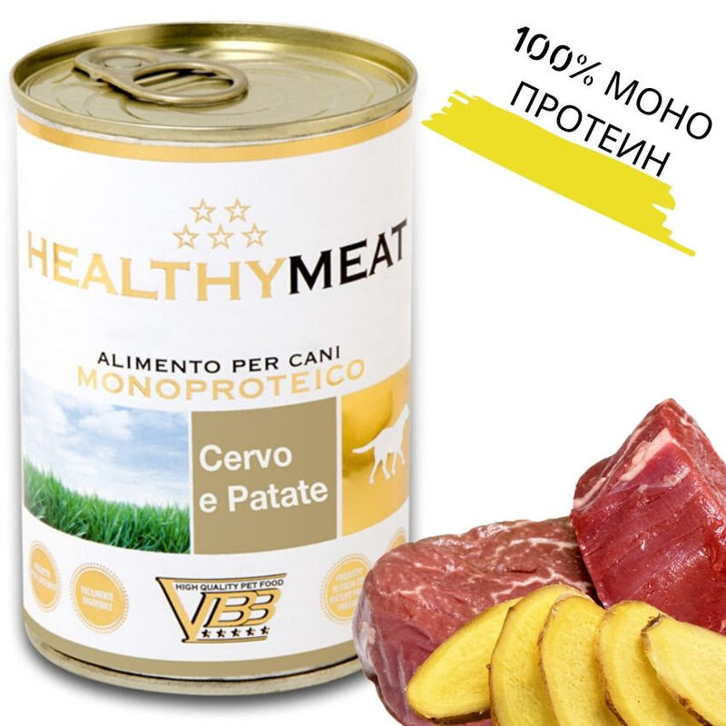 Консервирана храна за кучета HEALTHY MEAT Mono Protein Venison And Patatoes със 100% чист протеин от еленско месо и картофи 0.400 кг. 2