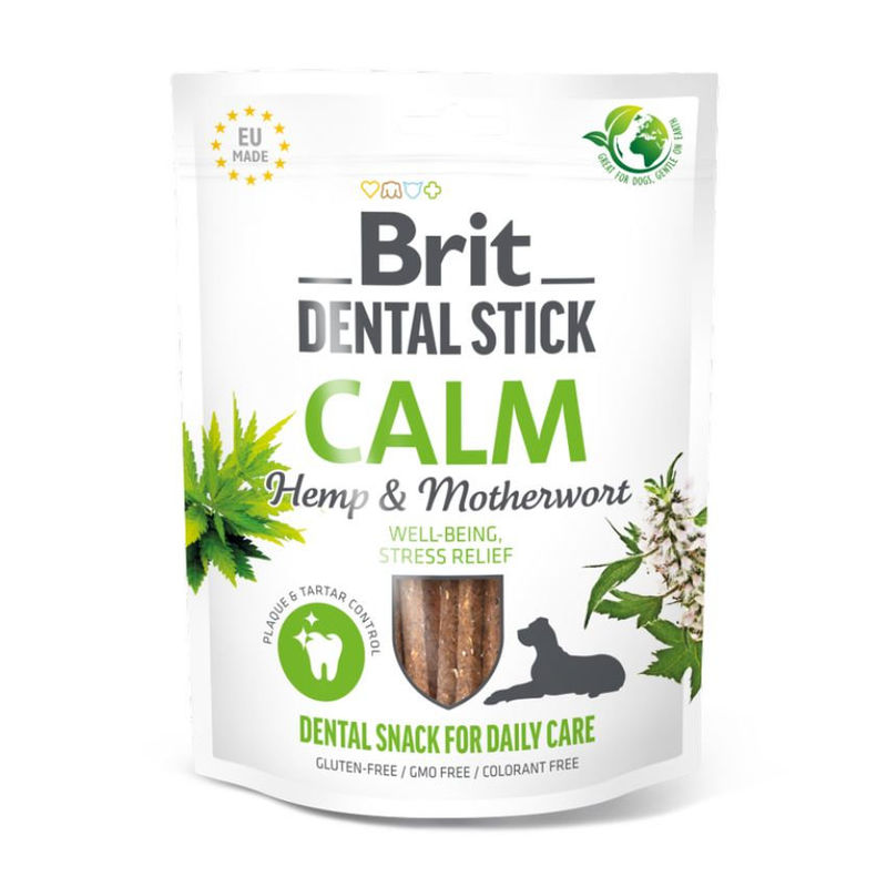 Дентални пръчици Brit Dental Stick Calm with Hemp & Motherwort с коноп и L -триптофан- 7 бр.