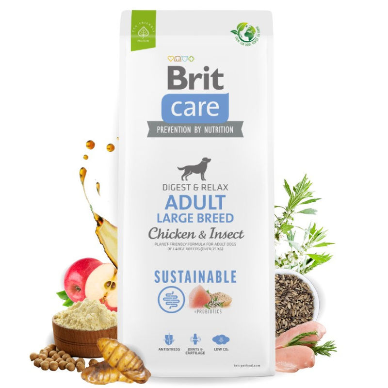 Brit Care Dog Sustainable Adult Large Breed Chicken&Insect- Супер премиум суха храна за кучета от големите породи. С високоусвоим протеин от насекоми и пилешко месо 12 кг. 2