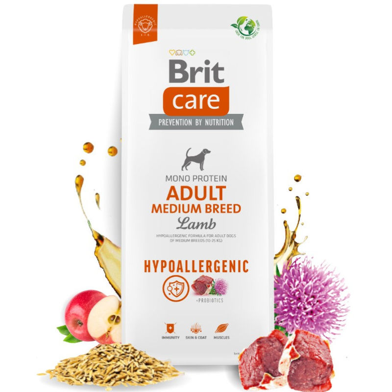 Супер премиум, хипоалергенна храна за кучета Brit Care Dog Hypoallergenic Mono Protein Adult Medium Breed, монопротеинна, с агнешко месо и бял трън 12+2 кг. 2