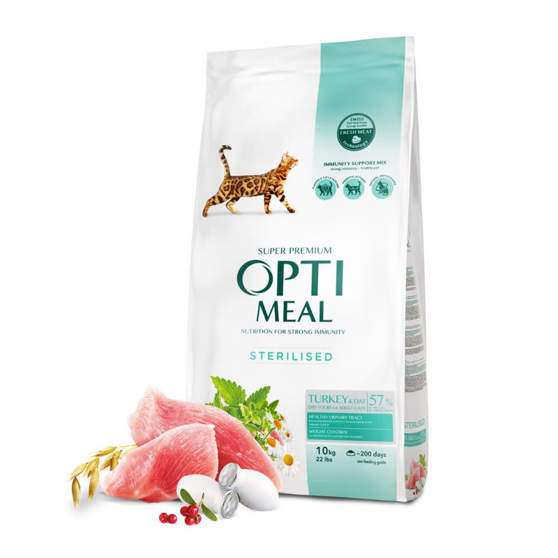 OPTIMEAL CAT ADULT STERILISED WITH TURKEY Супер премиум храна за кастрирани котки с пуйка 12