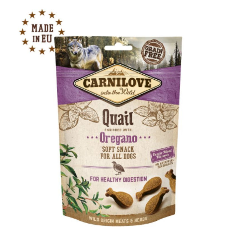 Полувлажни лакомства за куче Carnilove Semi-Moist Quail enriched with Oregano cъс 35% Пъдпъдък, обогатени с риган, БЕЗ ЗЪРНЕНИ КУЛТУРИ 0.200 кг.