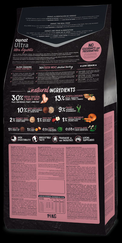 Натурална суха храна Ownat Ultra Medium Junior с пряснo пилешко и пуешко месо, за подрастващи кученца от средните породи 1 кг.