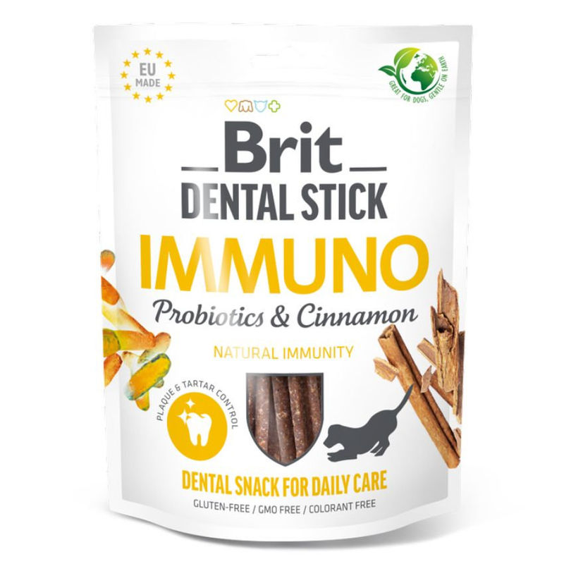 Дентални пръчици Brit Dental Stick Immuno за силен имунитет с Имунопробиотици и канела- 7бр.