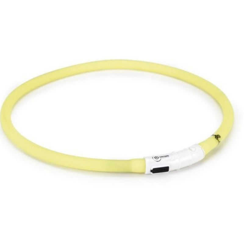 Светещ нашийник за куче Beeztees Silicone safety collar Dogini с USB – Жълт 70 см x 10 мм жълт
