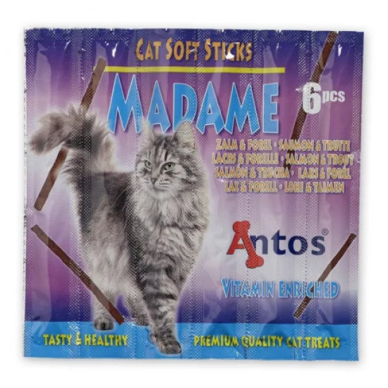 Antos Cat Soft Sticks Madame котешки пръчици със сьомга и пъстърва, 6 бр