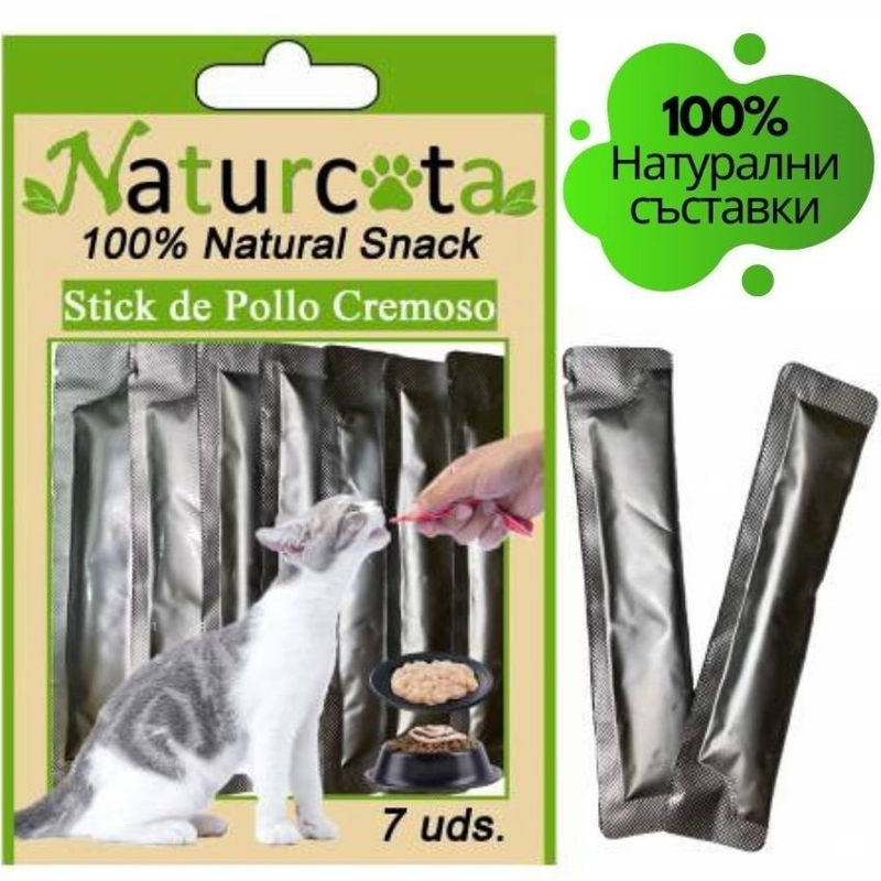 Течен снакс за капризни котки Naturcota, с пиле 84гр (7бр х 12гр) микс