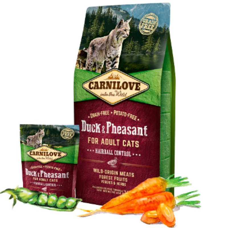 Пълноценна суха храна за котки Carnilove Duck & Pheasant Adult cats със 34% патешко и 22% месо от фазан, БЕЗ ЗЪРНЕНИ КУЛТУРИ 2 кг.
