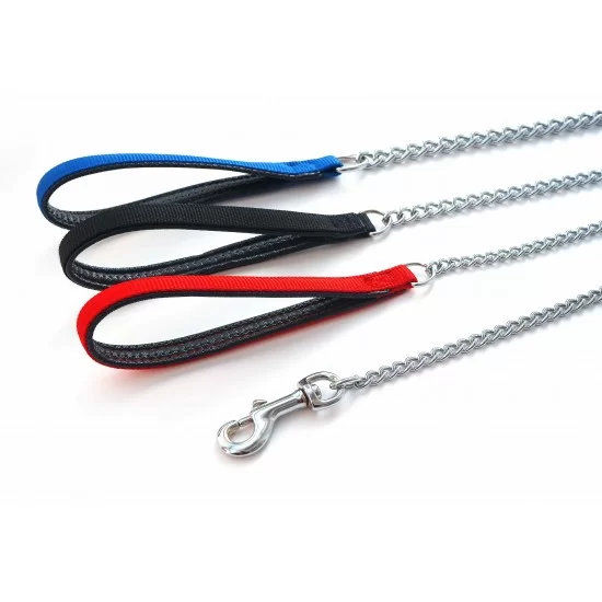 anipro повод синджир 3.0мм/100см синя дръжка с неопрен