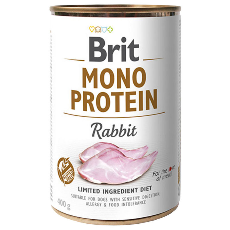 Консервирана храна за кучета BRIT MONO PROTEIN RABBIT – със 76% прясно заешко месо 0.400 кг.