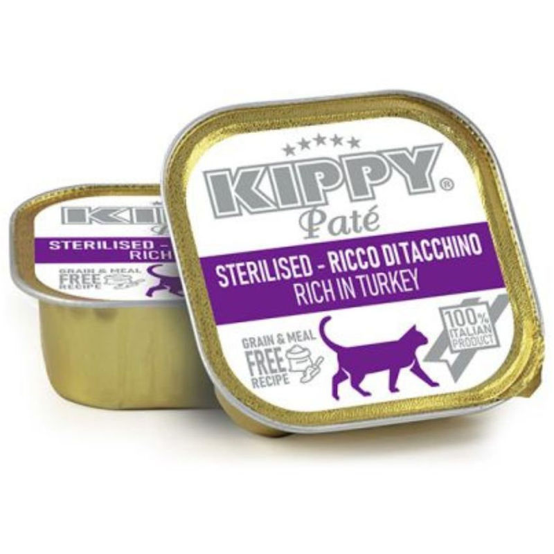 Пастет за кастрирани котки KIPPY PATE STERILISED rich in Turkey с пуешко, Без зърнени култури 6 бр. х 90гр.