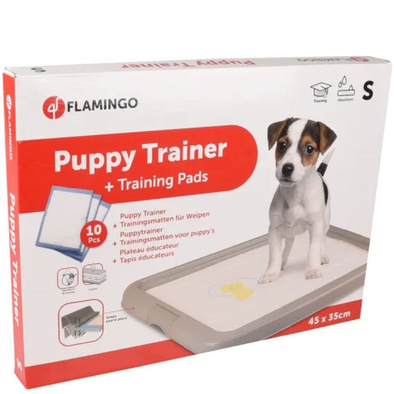 Хигиенен комплект Flamingo  Training pad holder Fifi ,  тоалетна за малки кученца, поставка за пелени + 10 броя подложки 45 х 35 см 45×35 см.
