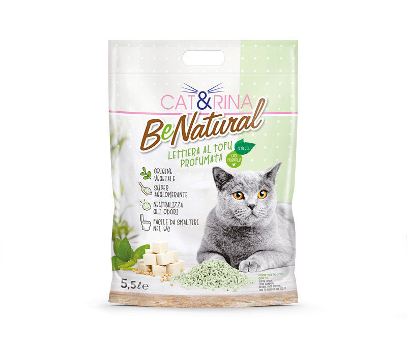 Соева котешка тоалетна Cat&Rina BeNatural ЗЕЛЕН ЧАЙ – Висока абсорбация и стягащ ефект, с аромат на зелен чай 5,5л.
