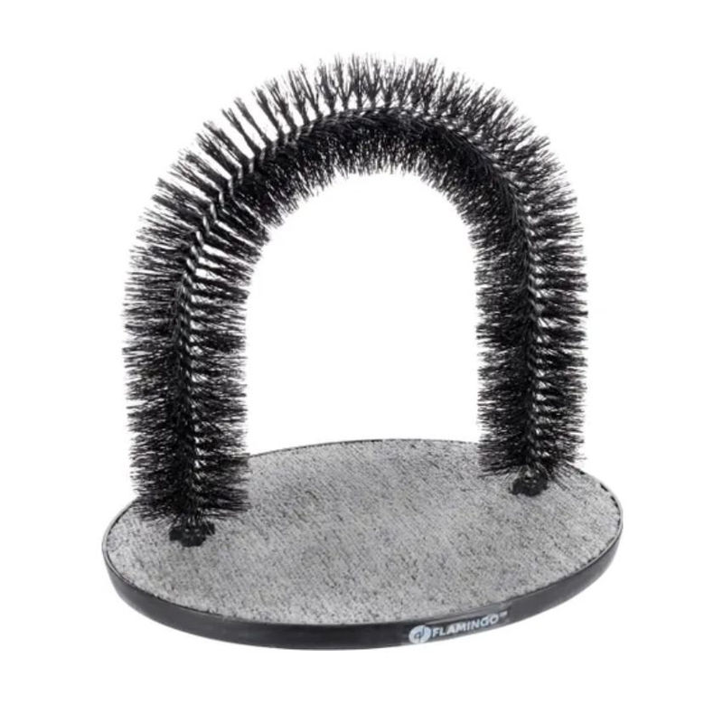 Драскалка за нокти с масажор Flamingo Massage and grooming arch за котки Сив