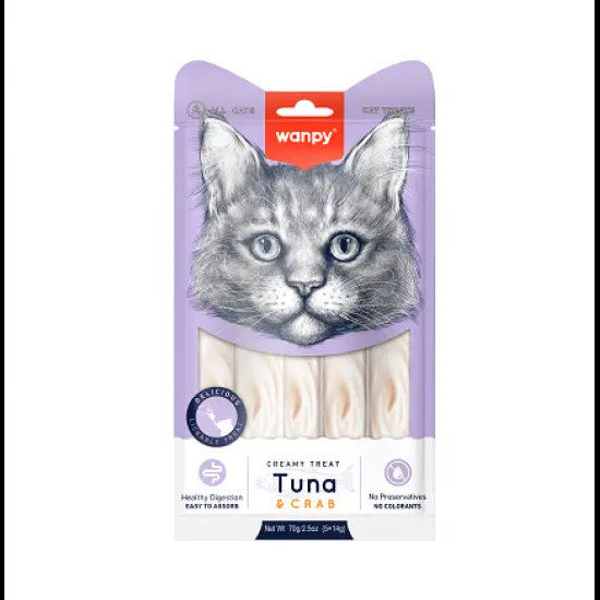 Wanpy Cat - кремообразно лакомство за котки с риба тон и раци, 5х14 г